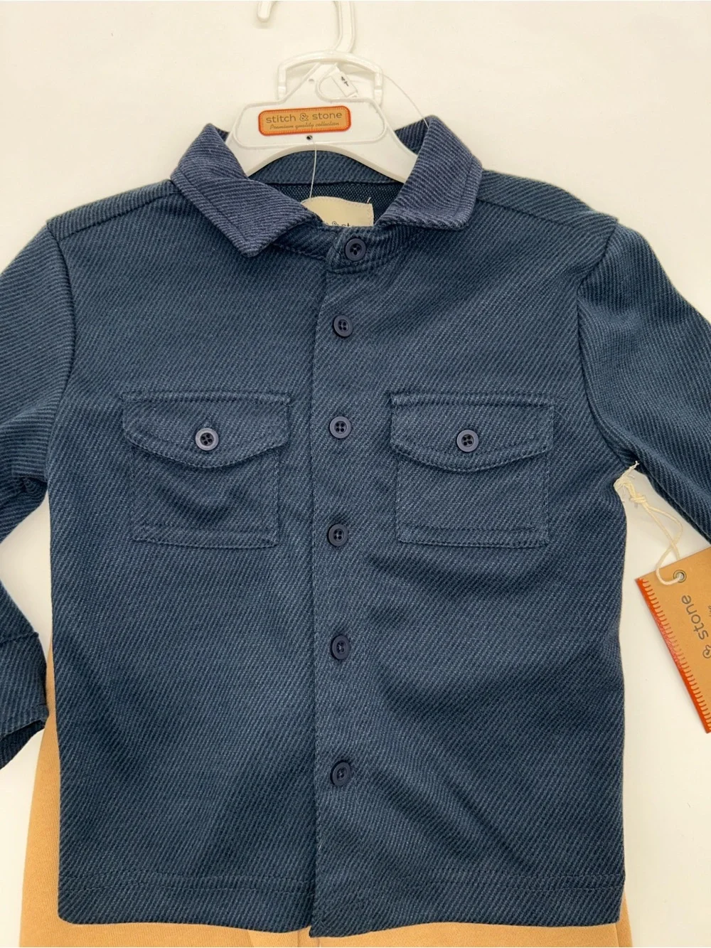Stitch & Stone Kids 4T Navy Shirt & Tan Jogger Outfit Set